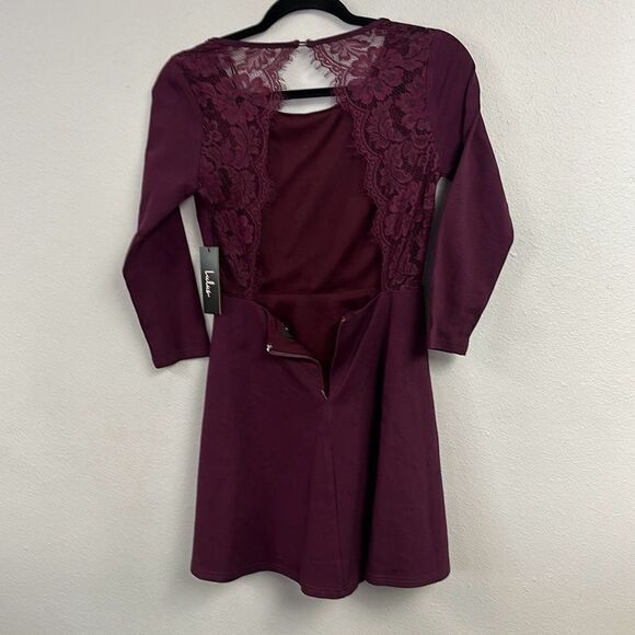 Lulus Women's Felicity Burgundy Backless Lace Mini Skater Dress Small NWT - Picture 4 of 9